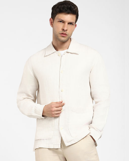 Beige Linen Full Sleeves Overshirt