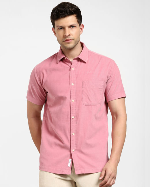 Pink Corduroy Short Sleeves Shirt