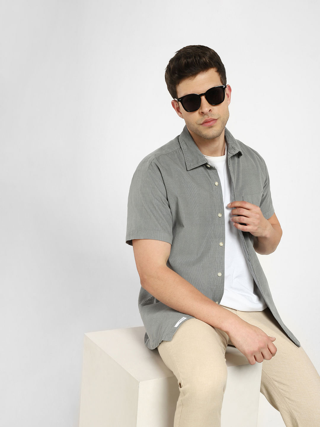 Buy Grey Corduroy Short Sleeves Shirt for Men at Selected Homme