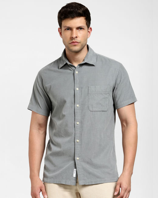 Grey Corduroy Short Sleeves Shirt