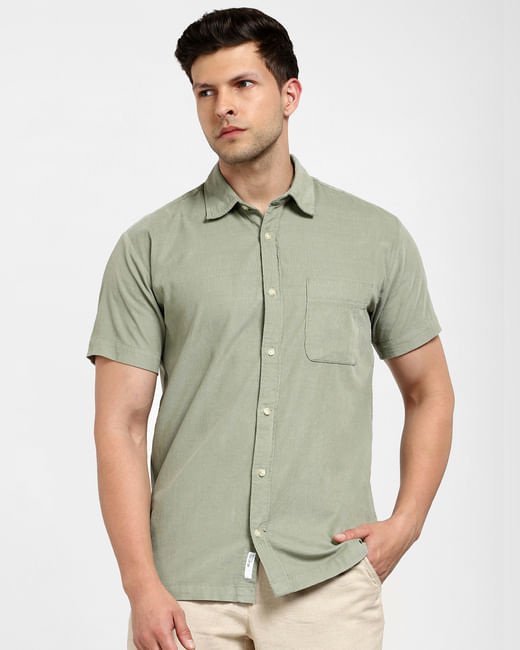 Green Corduroy Short Sleeves Shirt