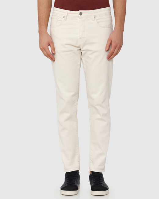 White Mid Rise Toby Tapered Fit Jeans