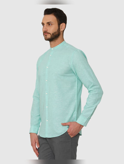 Green Faded Regular Fit Full Sleeves Shirt