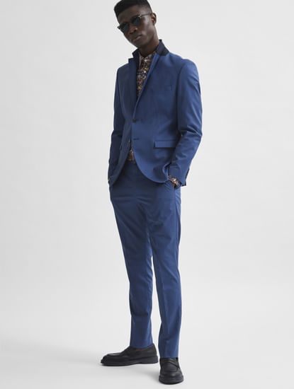 Blue Solid Slim Fit Suit Blazer