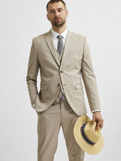 SELECTED Beige Double Button Suit-Set Blazer