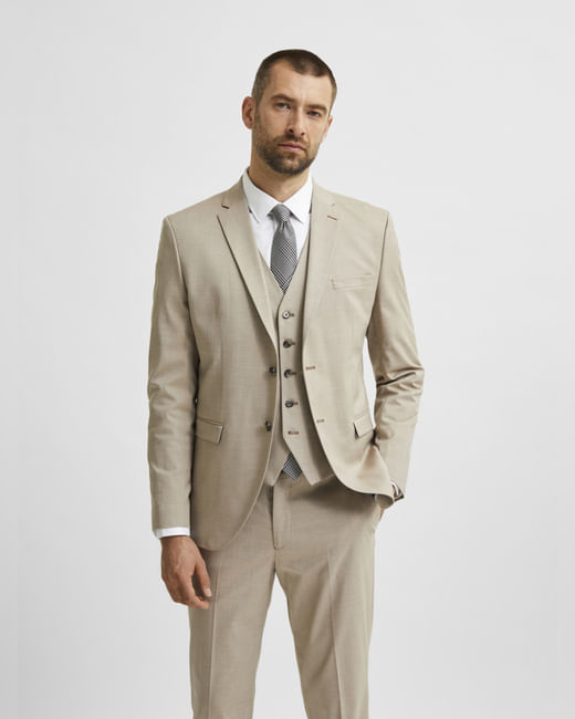 SELECTED Beige Double Button Suit-Set Blazer