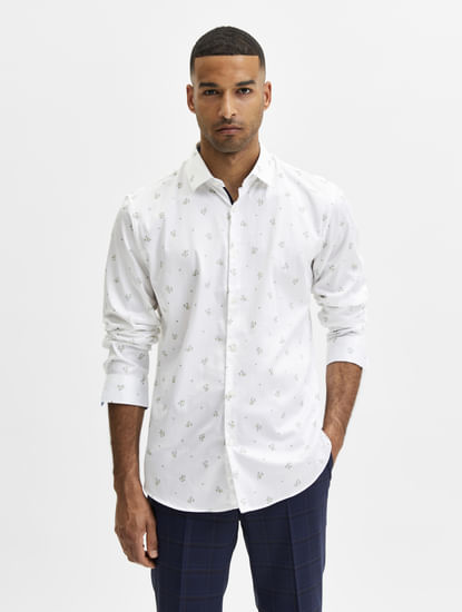 White Floral Full Sleevess Shirt