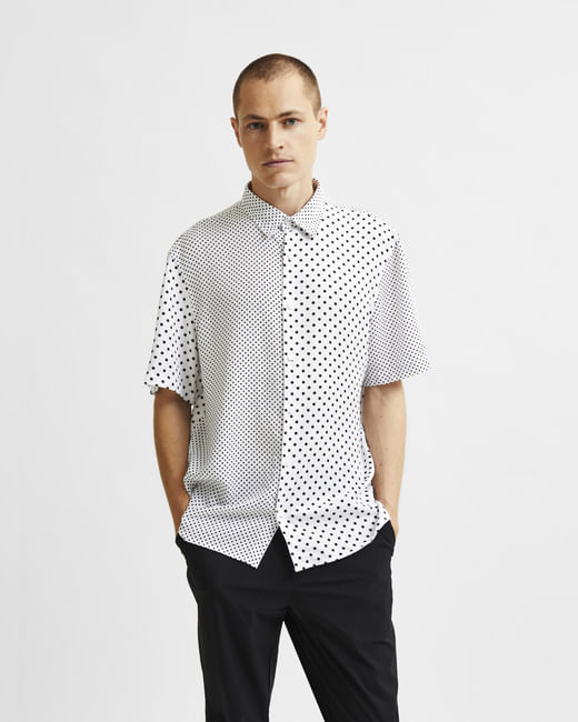 Buy Cotton Half Sleeve White Polka Dotted Print Shirt Online