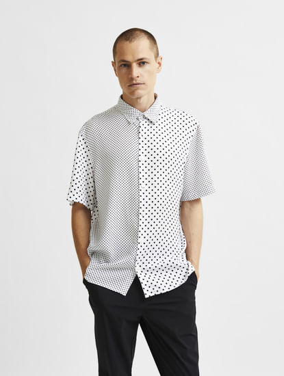 White Dotted Half Sleeves Shirt