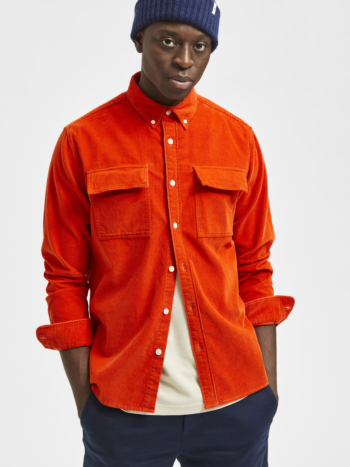 Orange corduroy hot sale shirt mens