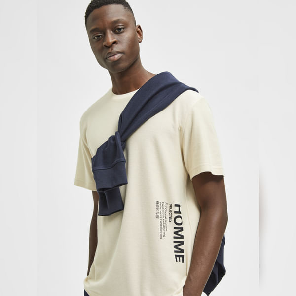 BESTSELLER CLOTHING Beige Logo Print Crew Neck T-shirt