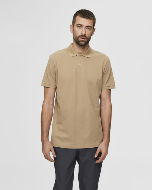 Beige Organic Cotton Polo Neck T-shirt