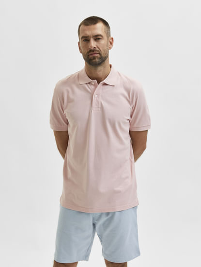 Pink Organic Cotton Polo Neck T-shirt