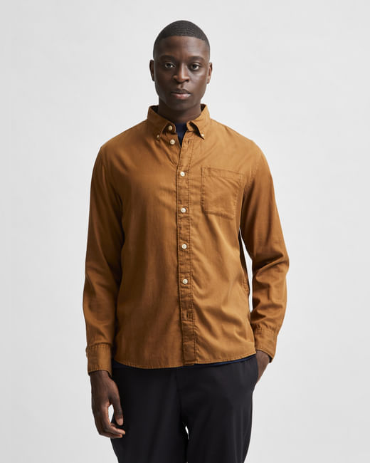 Brown Solid Full Sleeves Shirt