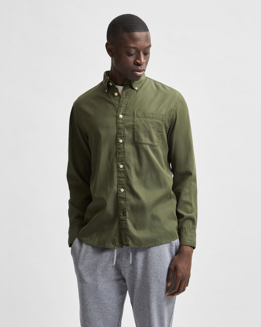 Green Solid Full Sleeves Shirt