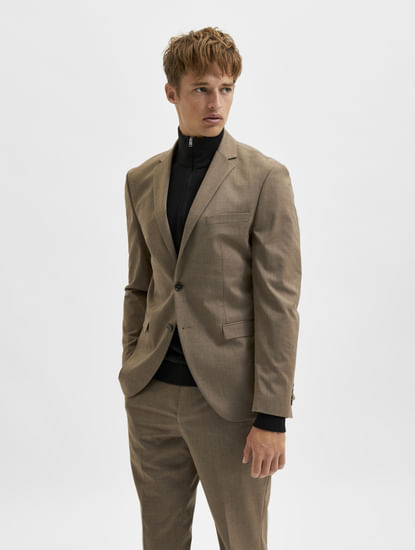 Greige Slim Fit Suit Blazer
