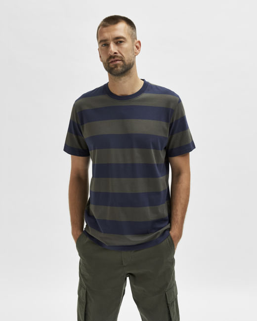 Grey Striped Crew Neck T-shirt