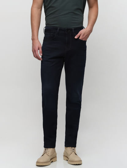 Dark Blue Mid Rise Straight Fit Jeans