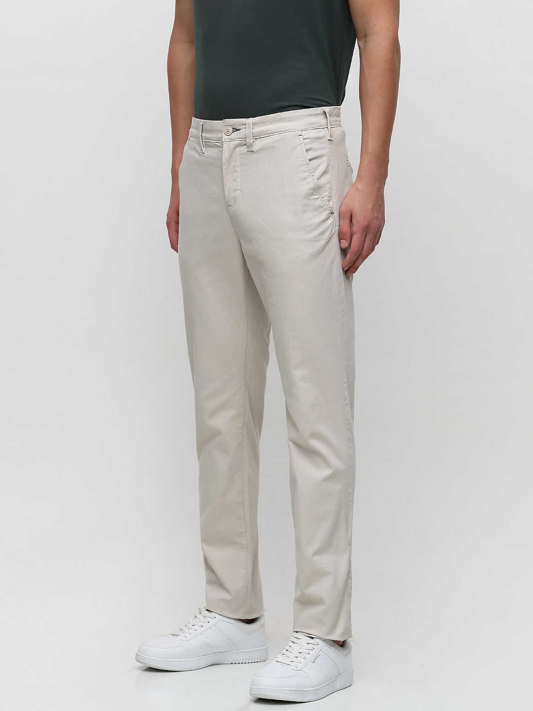 Buy Men White Solid Super Slim Fit Casual Trousers Online - 366934 | Peter  England