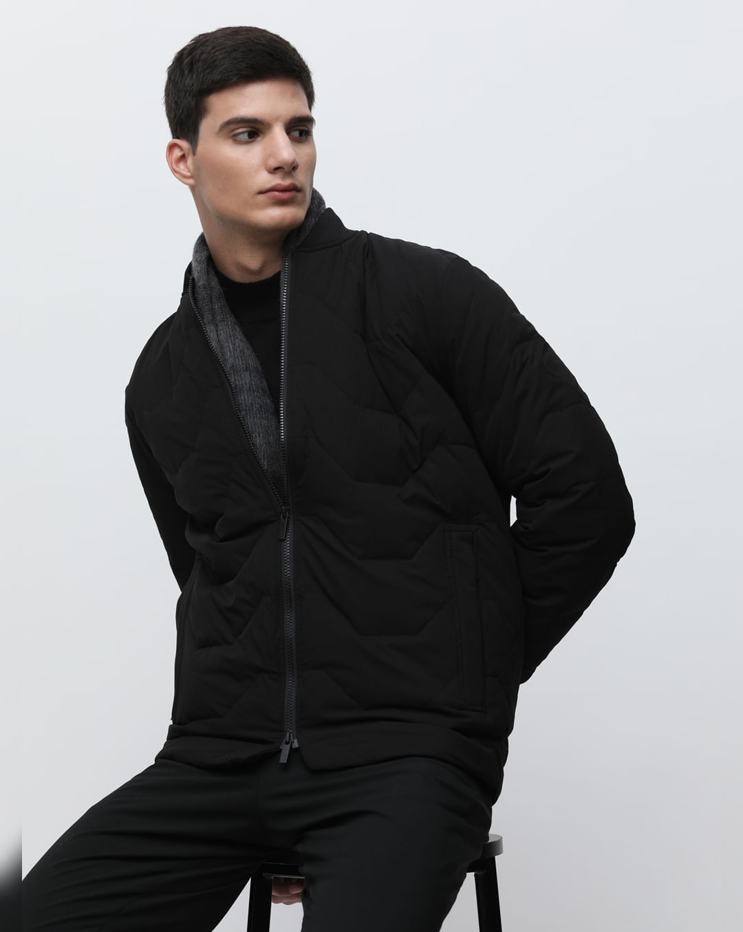 BLACK QUILTED REDOWN® BOMBER JACKET