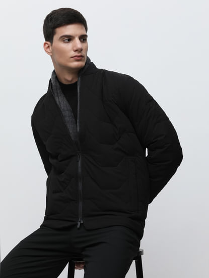 BLACK QUILTED REDOWN   BOMBER JACKET