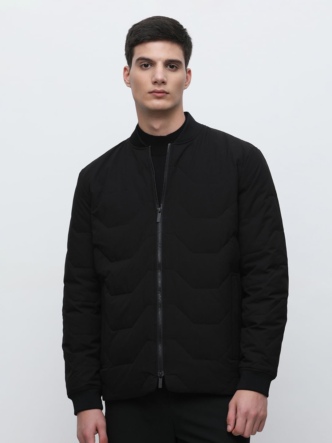 Mens black cheap puffer bomber jacket