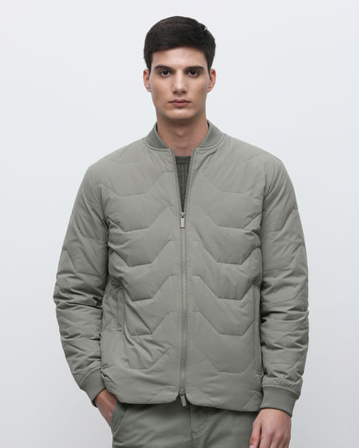 Buy GREEN QUILTED REDOWN BOMBER JACKET for Men Online at SELECTED HOMME ...