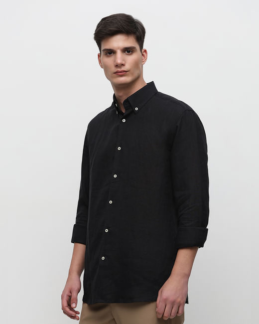 Buy Black Linen Full Sleeves Shirt for Men Online at SELECTED HOMME ...