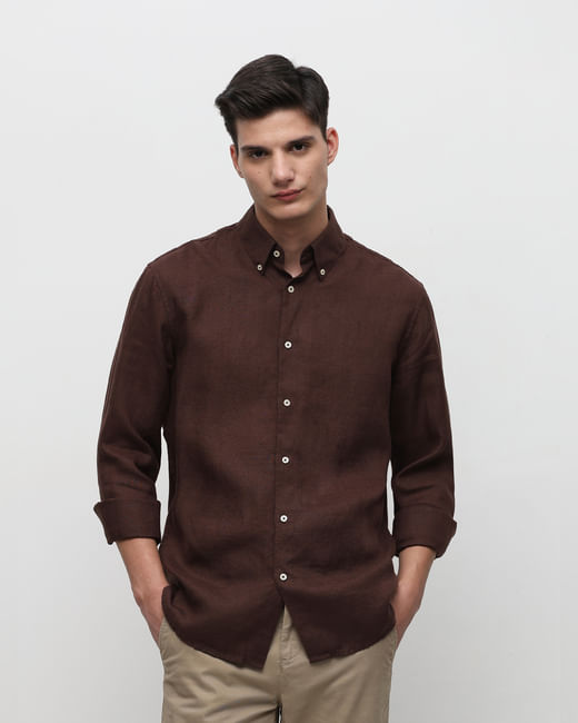 Brown Linen Full Sleeves Shirt