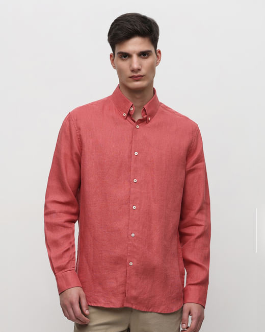 Red Linen Full Sleeves Shirt