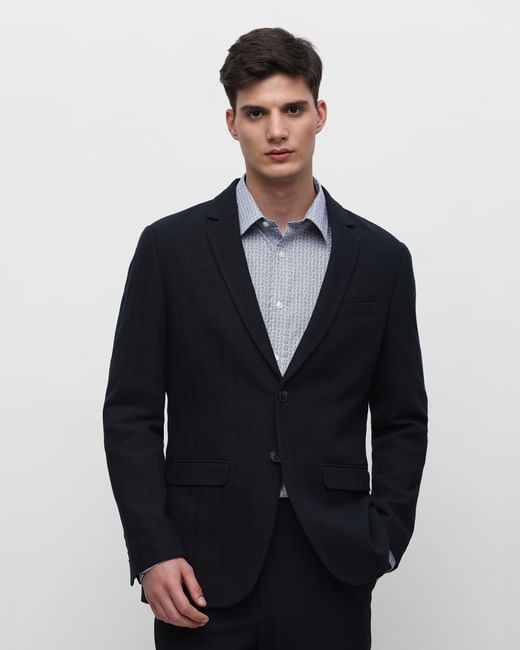 Buy Navy Blue Herringbone Suit-Set Blazer for Men Online at SELECTED ...