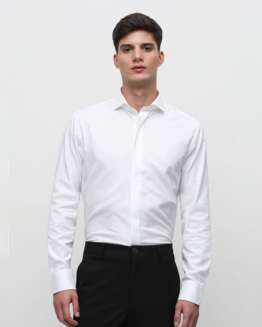 White Cotton Formal Full Sleeves Shirt