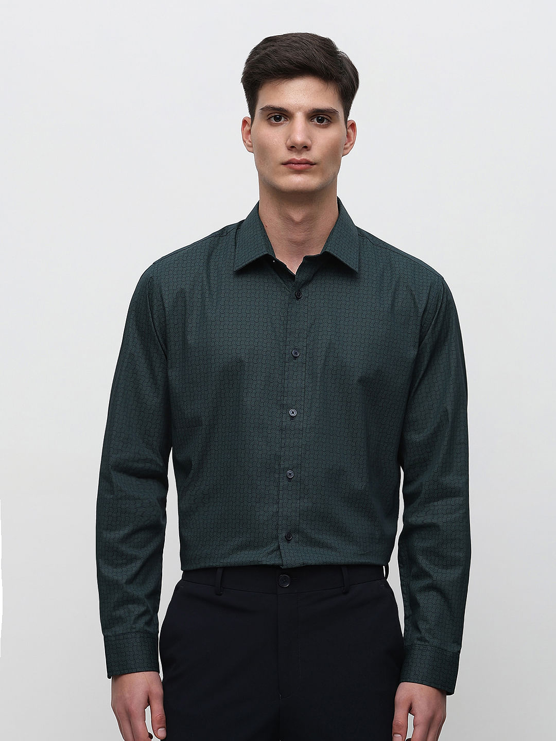 Buy WES Formals Plain Emerald Green Slim Fit Shirt from Westside