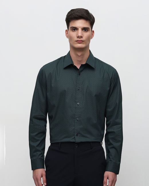 Dark Green Printed Formal Full Sleeves Shirt