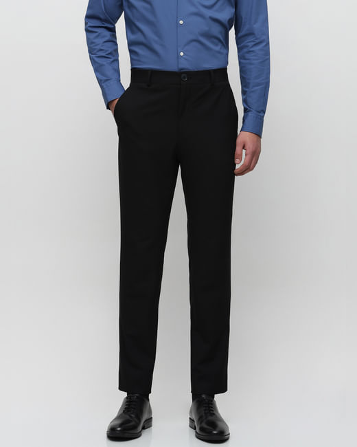 Black Mid Rise Slim Fit Tailored Trousers