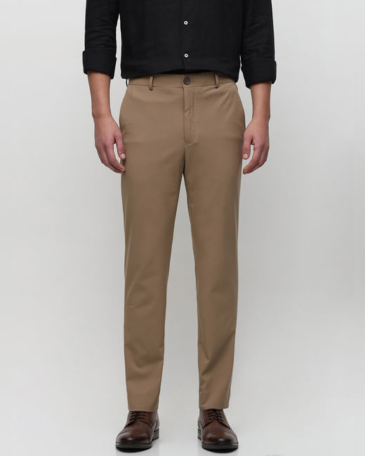 Brown Mid Rise Slim Fit Tailored Trousers