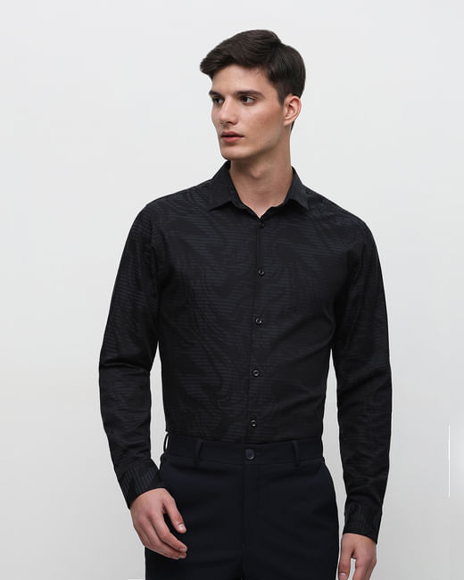 Black Abstract Print Cotton Shirt