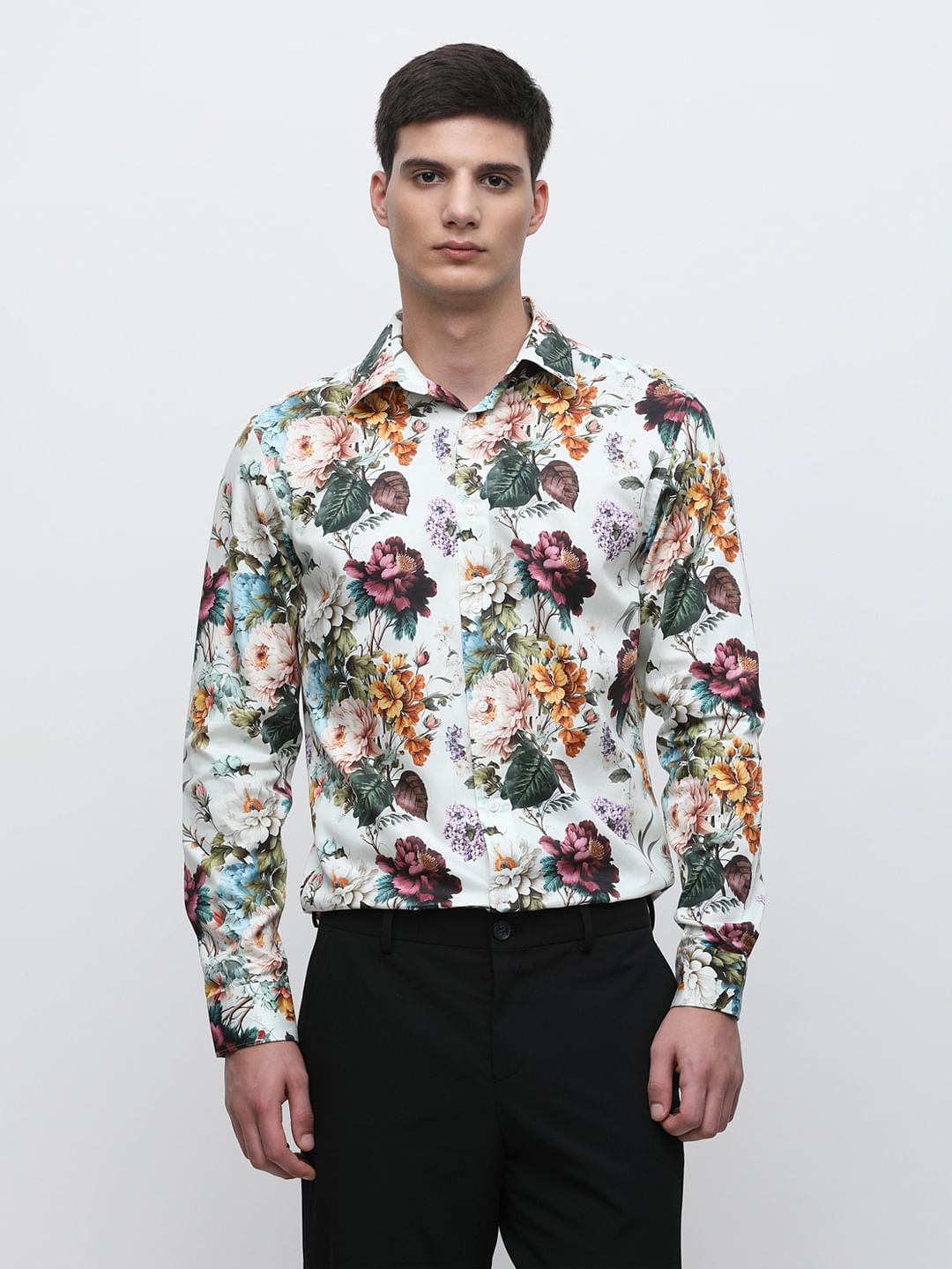 Buy White Floral Print Cotton Shirt for Men Online at SELECTED HOMME 268790602