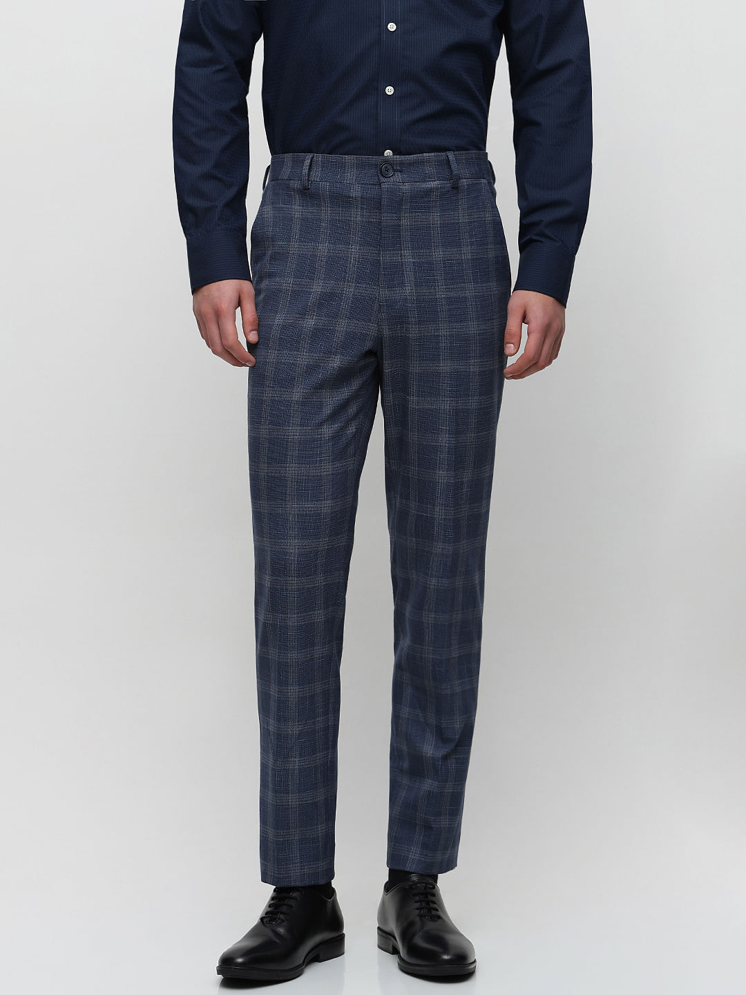 Buy Peter England Men Grey Checked Skinny Fit Formal Trousers - Trousers  for Men 18483756 | Myntra