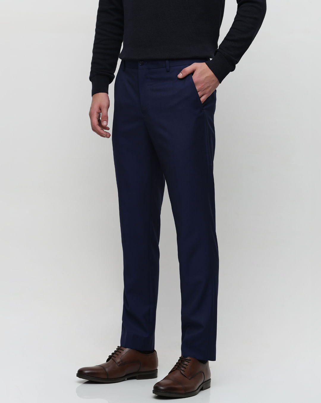 Solid Men Royal Blue Formal Trouser, Slim Fit at best price in