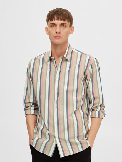 Light Brown Striped Full Sleeves Shirt