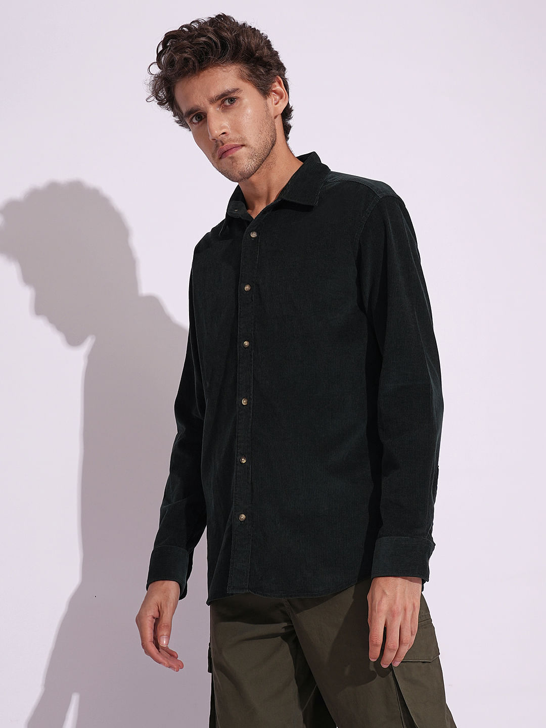 Green Corduroy Full Sleeves Shirt|141446802-Rain-forest