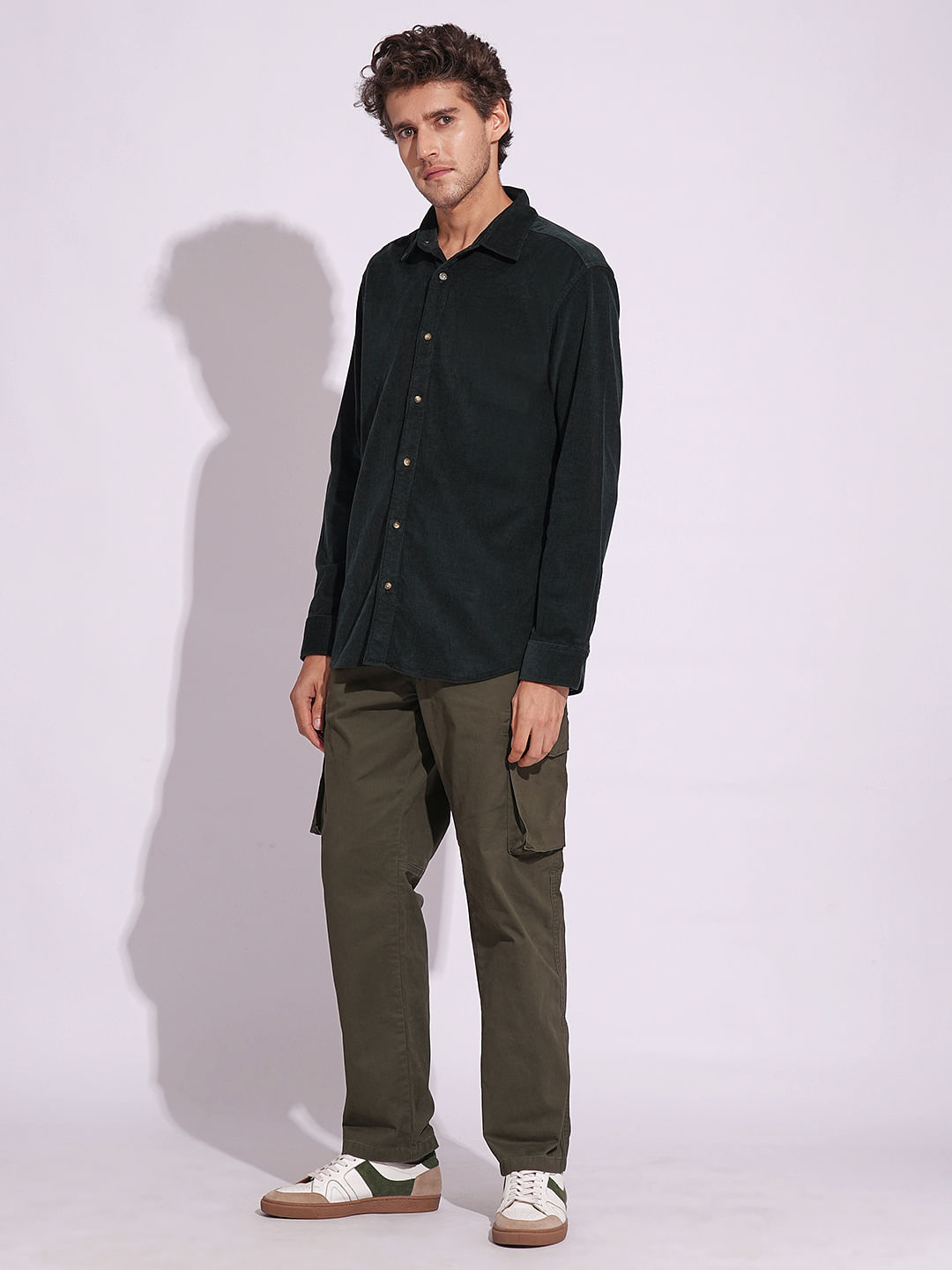 Green Corduroy Full Sleeves Shirt|141446802-Rain-forest