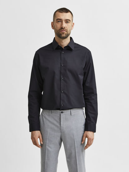 Black Formal Full Sleeves Cotton Shirt