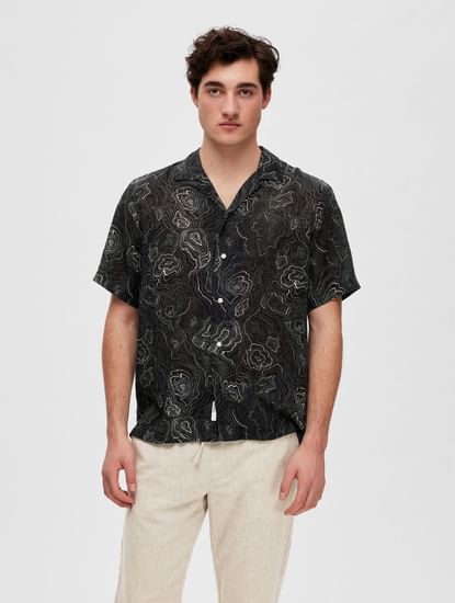 Black Printed Cuban Collar Resort Shirt