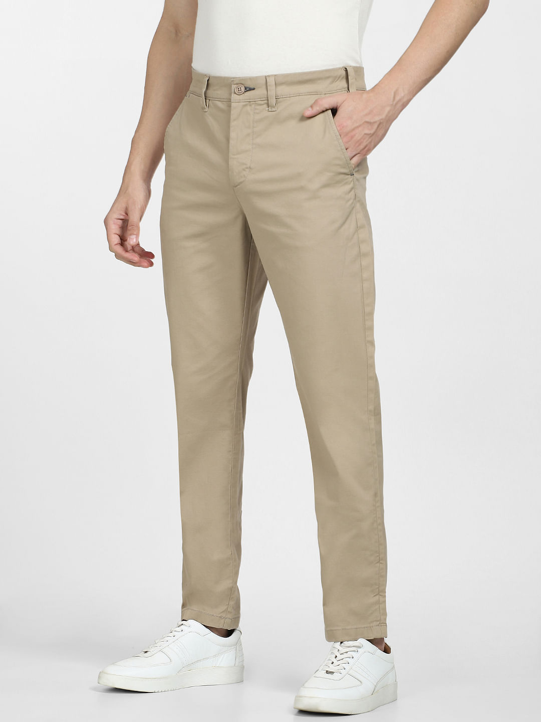 Men Mens Cotton Slim Fit Solid Cargos Casual Trousers with Cargo Pockets Mens Plain Cargo