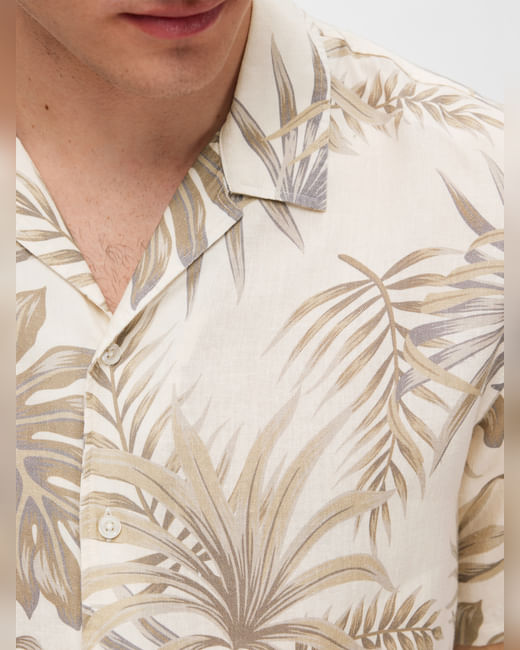 Cream Tropical Print Short Sleeves Shirt
