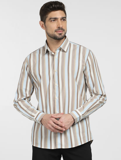 Light Brown Striped Full Sleeves Shirt