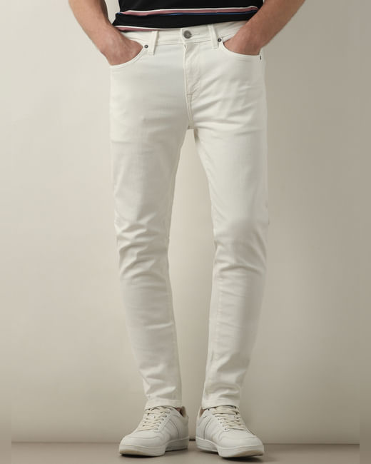 White Mid Rise Leon Slim Fit Jeans