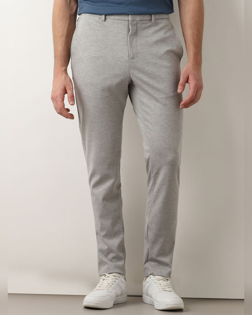 Grey Mid Rise Slim Knitted Trousers
